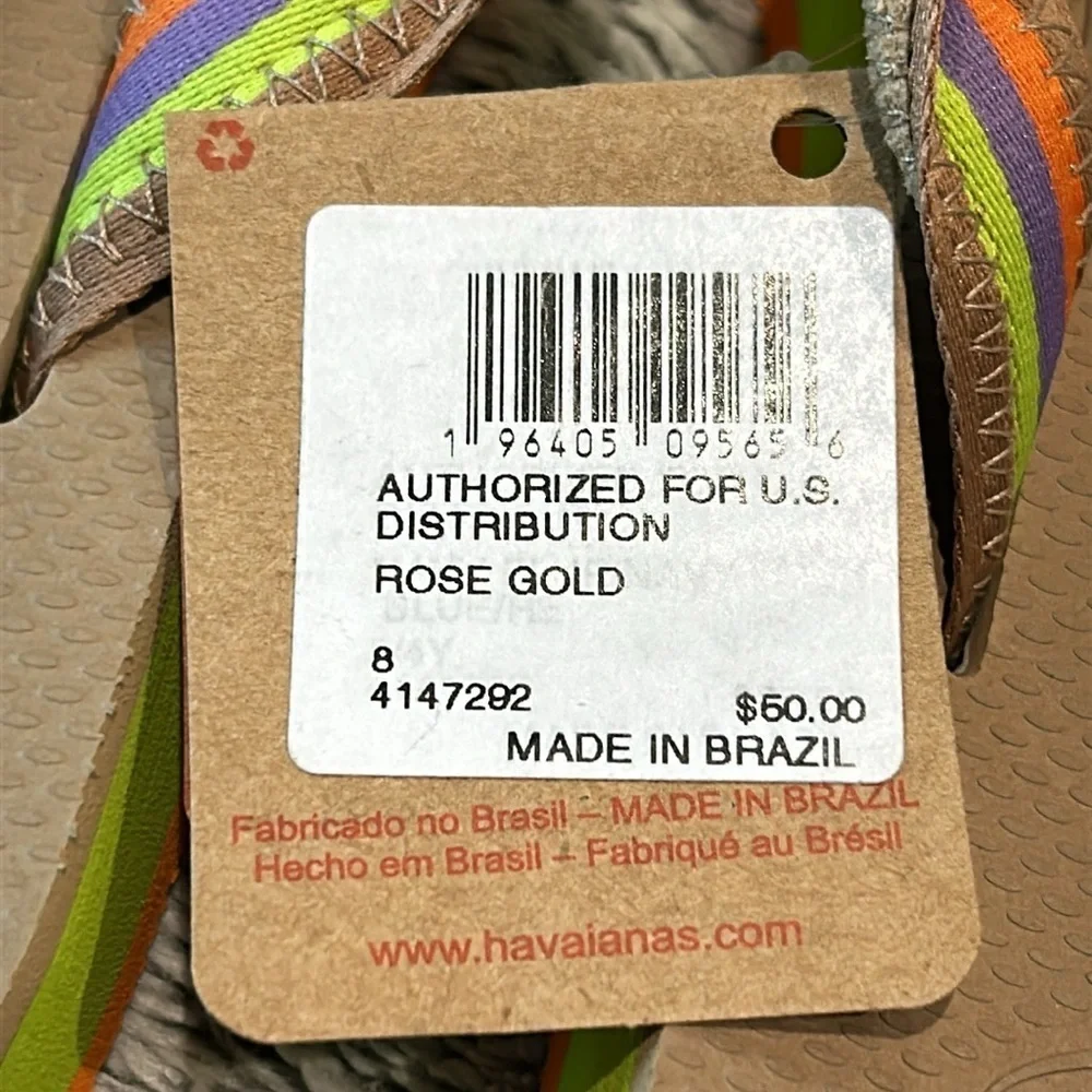 Havaianas Men's Rose Gold Flip Flops size 8 made in Brazil